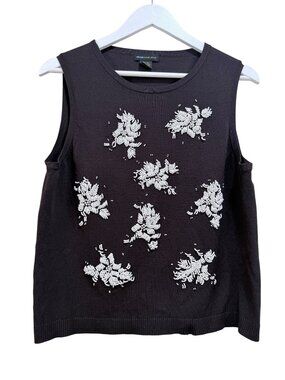 Y2K Beaded Embellished Silk Blend Sleeveless Sweater Tank Top Shell Medium